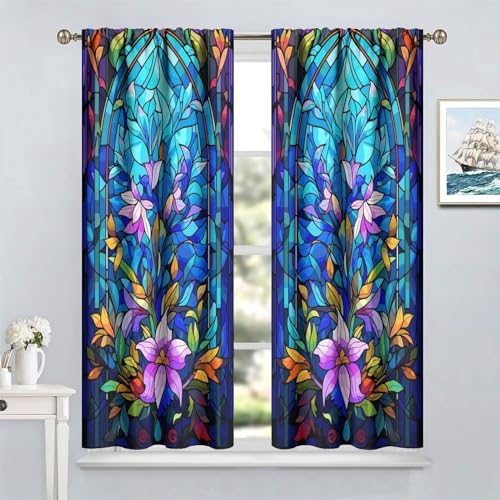 Stained Glass Abstract Flowers Curtains with Rod Pocket 42x63in 2 Panels K788297