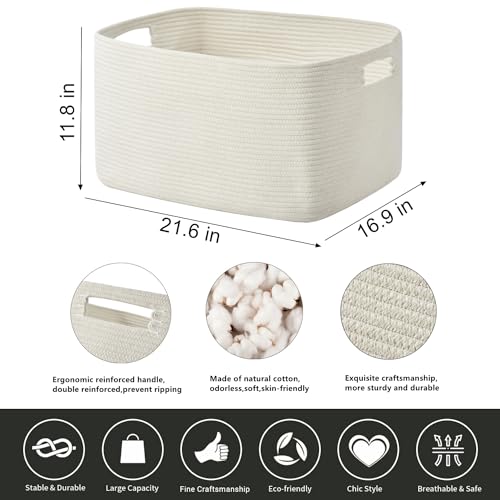 Large Blanket Basket, Rectangle Woven Cotton Rope Storage Basket K150