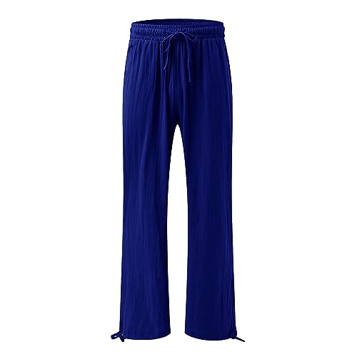 Women Linen Wide Leg High Waist Palazzo Pants L1687
