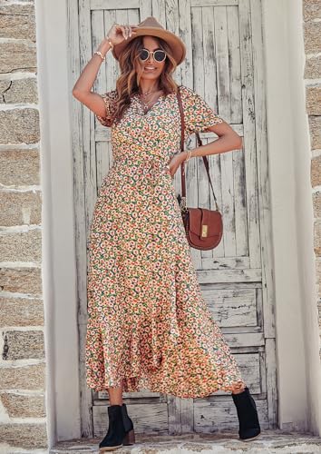 PRETTYGARDEN Women's Summer Wrap Maxi Dress Floral V Neck P753439