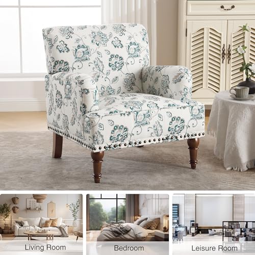Modern Floral Accent Chair with Arms for Living Room N447