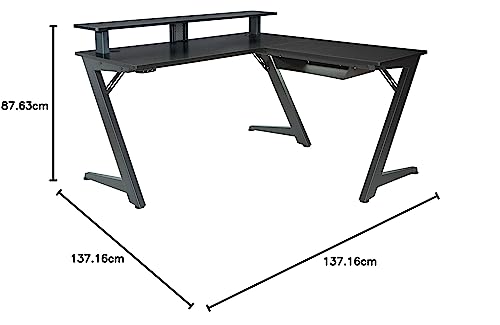 OSP Home Furnishings Avatar Battlestation L-Shape Gaming Desk with Bluetooth RGB LED Lights, Red D28902