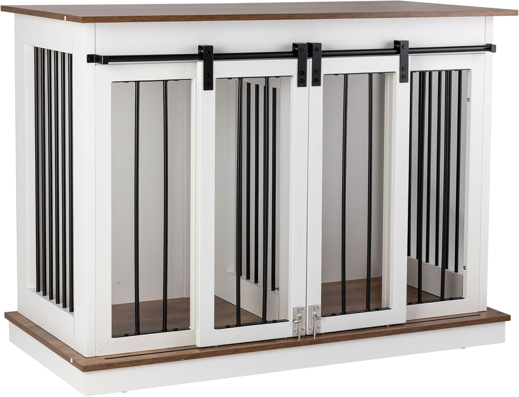 Sunseen Dog Crate Furniture with Divider, Wooden Kennel End Table, White Q35948
