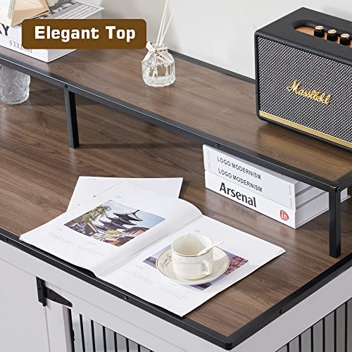 MCombo Large Dog Crate Furniture TV Stand, Wooden Kennel with Double Doors, Brown E528745
