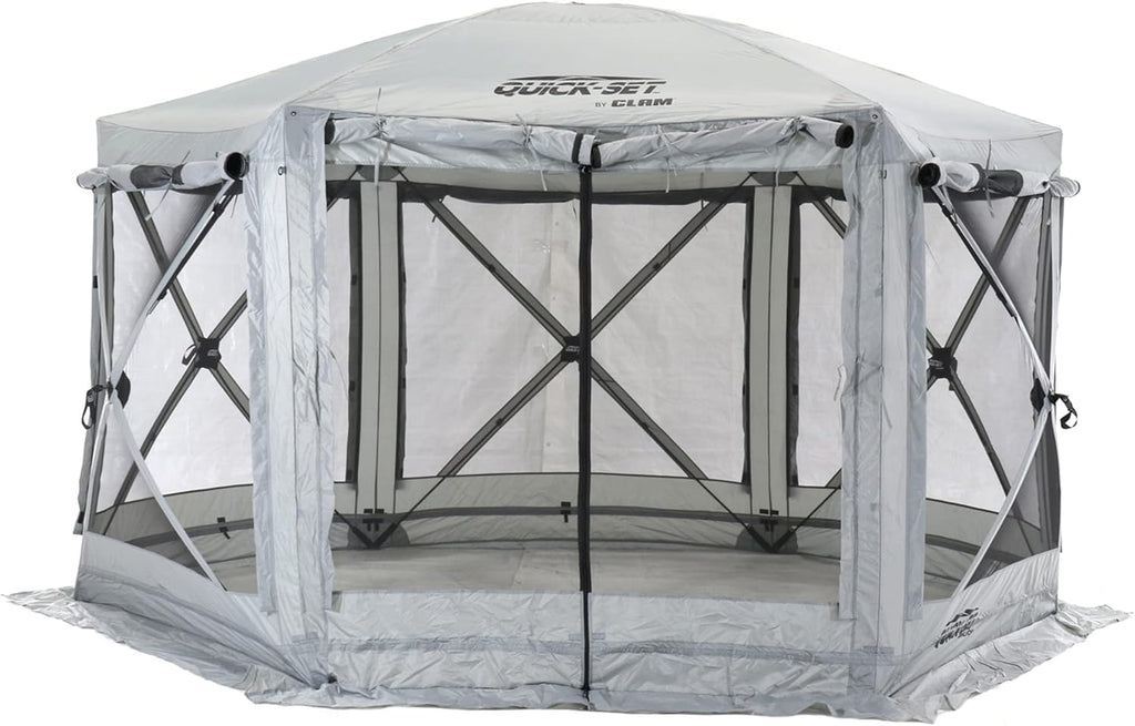 CLAM Quick-Set Pavilion 12.5 x 12.5 Ft Pop-Up Camping Screen Tent with Carry Bag, Gray F1686