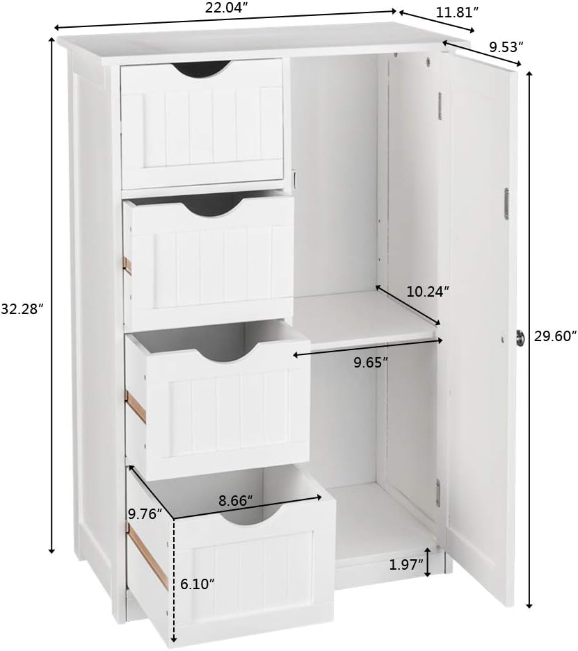 Wooden Bathroom Floor Cabinet with 4 Doors and Adjustable Shelves O282734