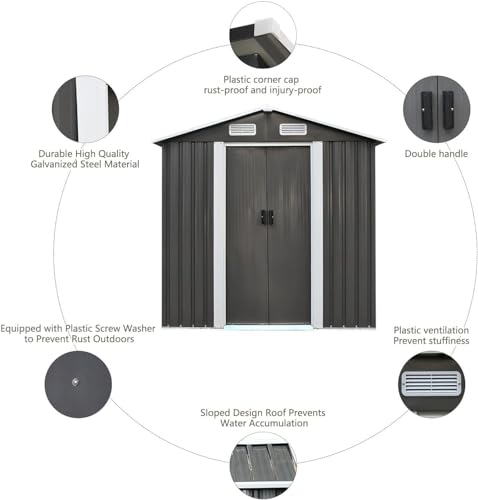 4ever2buy 8x6FT Outdoor Storage Shed with Sliding Door, Grey H555654