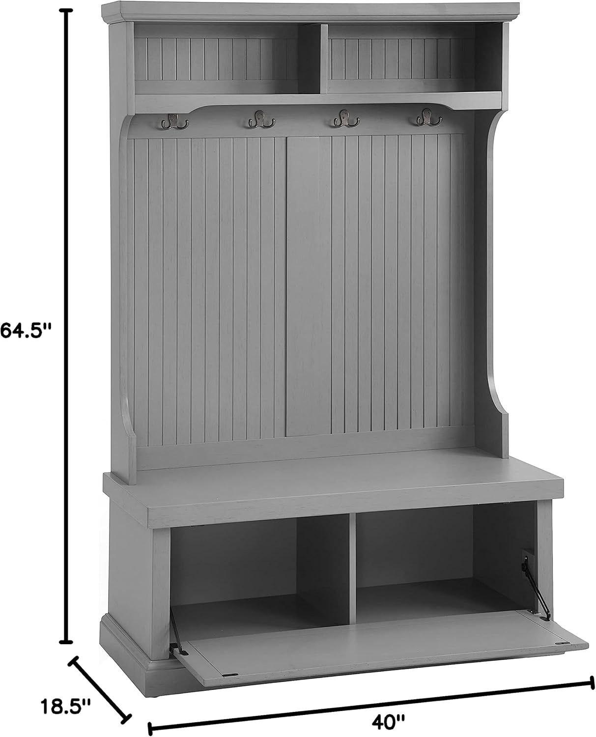 Crosley Furniture Seaside Hall Tree with Coat Rack and Shoe Cabinet, Distressed Gray B83567