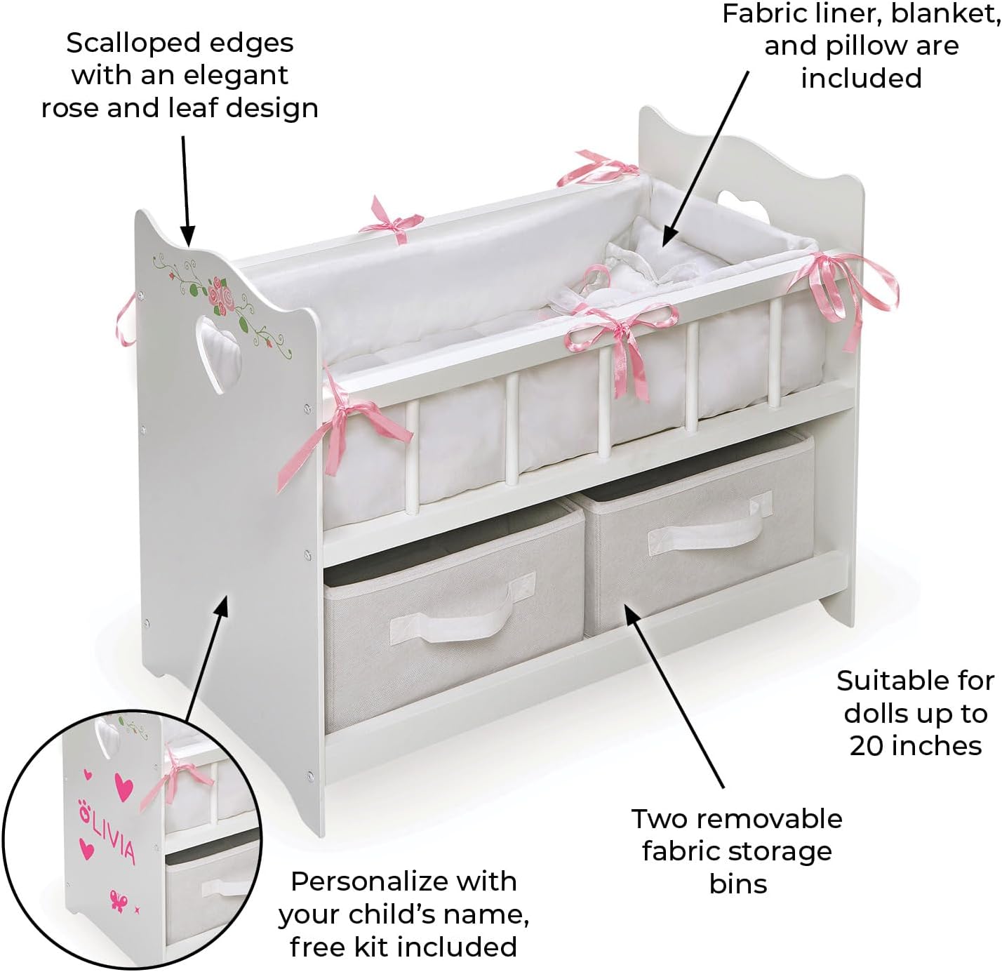 Badger Basket Toy Doll Bed with White Bedding for 20 inch Dolls C1977