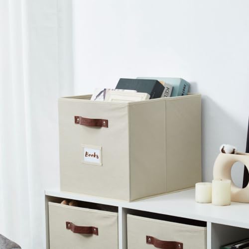 DECOMOMO Fabric Storage Cubes with Label Holders, 6 Pack, Grey W292208