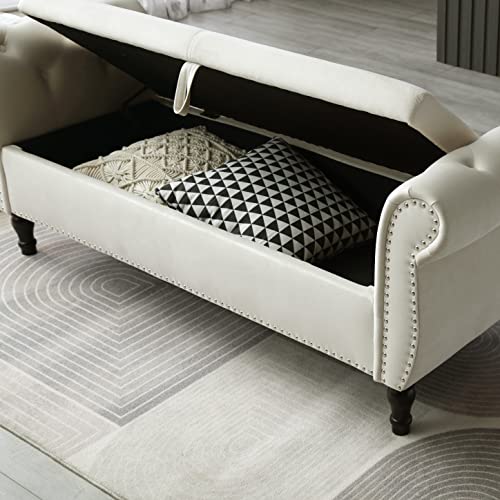 63" Button Tufted Velvet Upholstered Storage Bench & Ottoman, Grey G7109