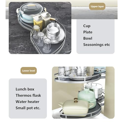 Spice Rack 2-Tier Grey Left Hand Corner Pull Out Shelf L761