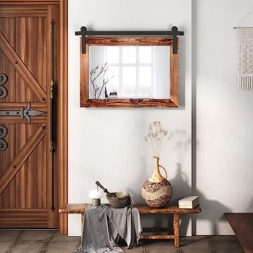 Farmhouse Barn Door Mirror 41" x 26" Rustic Wood Framed Wall Mirror J43155
