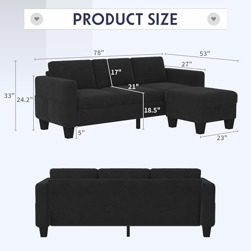 Convertible Sectional Sofa Couch Beige with Storage Ottoman S7169