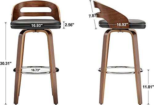 Bar Stools Set of 2, Swivel Low Back, Wood Frame with Cushion Seat, 24.6-Inch M238