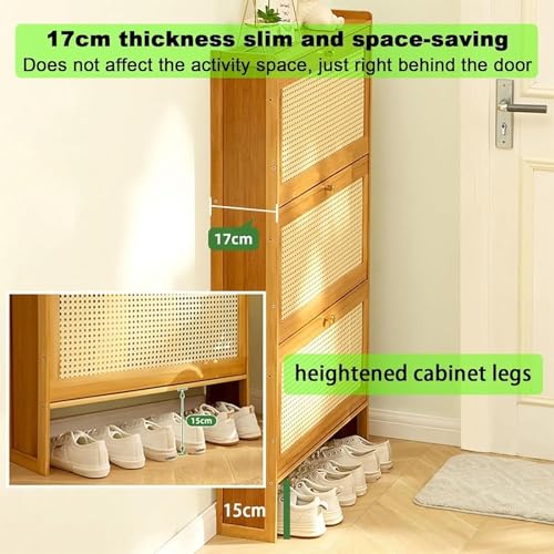 Rattan Slim Shoe Storage Cabinet with Doors for Entryway N52873
