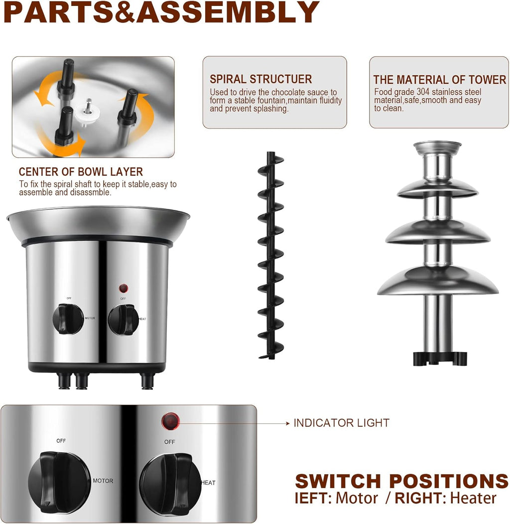 Chocolate Fountain 4-Tier Electric Fondue Machine with Stainless Steel Forks Q361