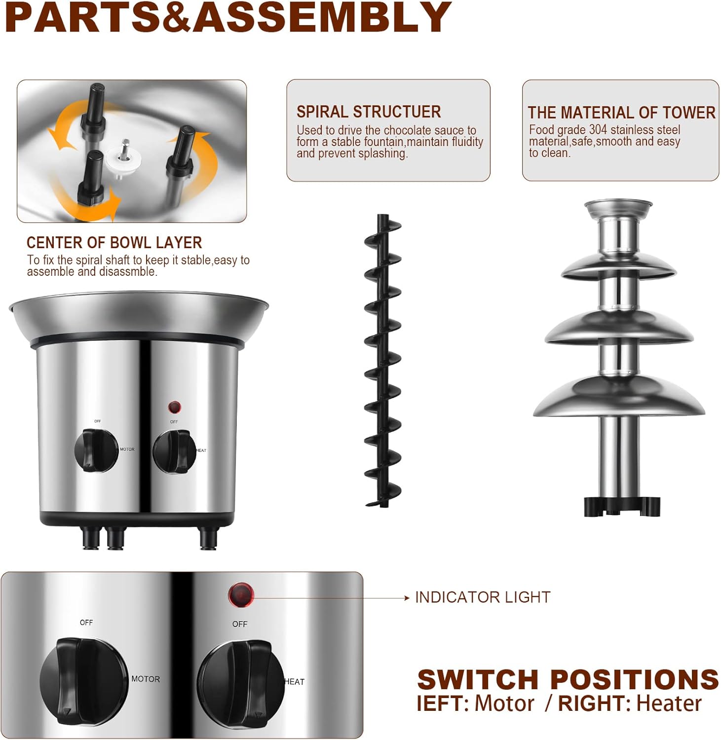 Chocolate Fountain 4-Tier Electric Fondue Machine with Stainless Steel Forks Q361