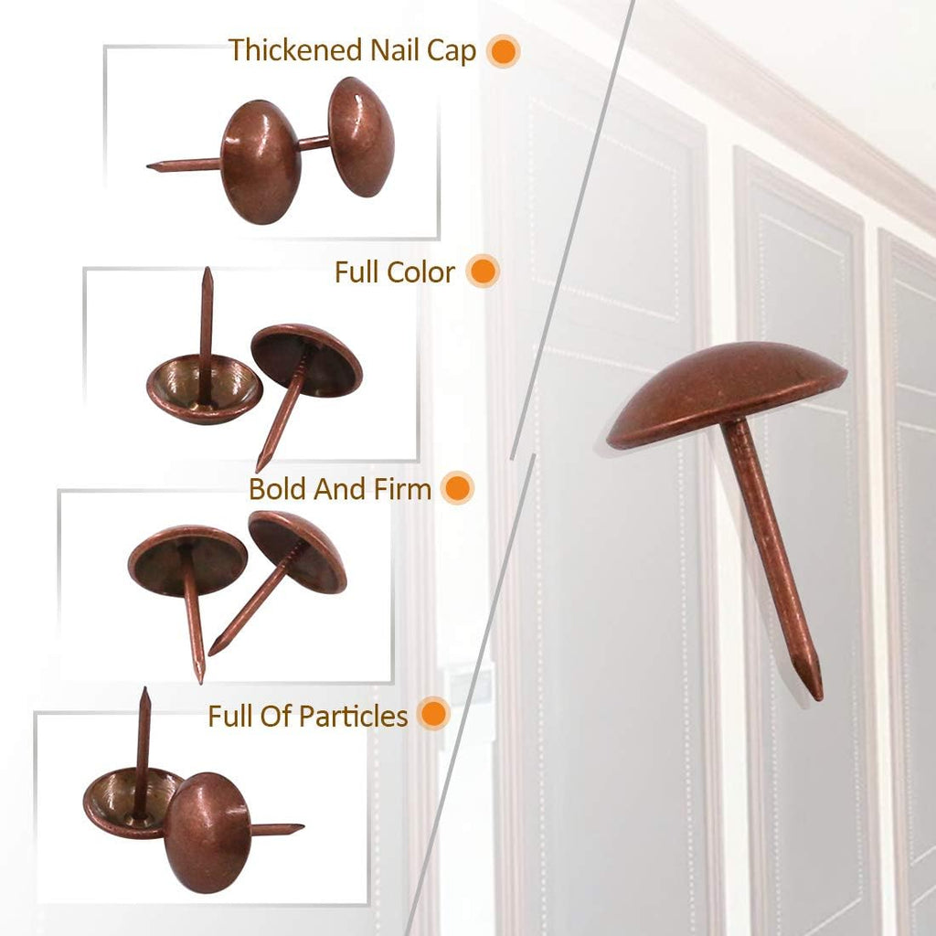 Antique Upholstery Decorative Tacks Furniture Sofa Thumb Tacks Nails Pins Assortment Kit - Red Copper Y196363