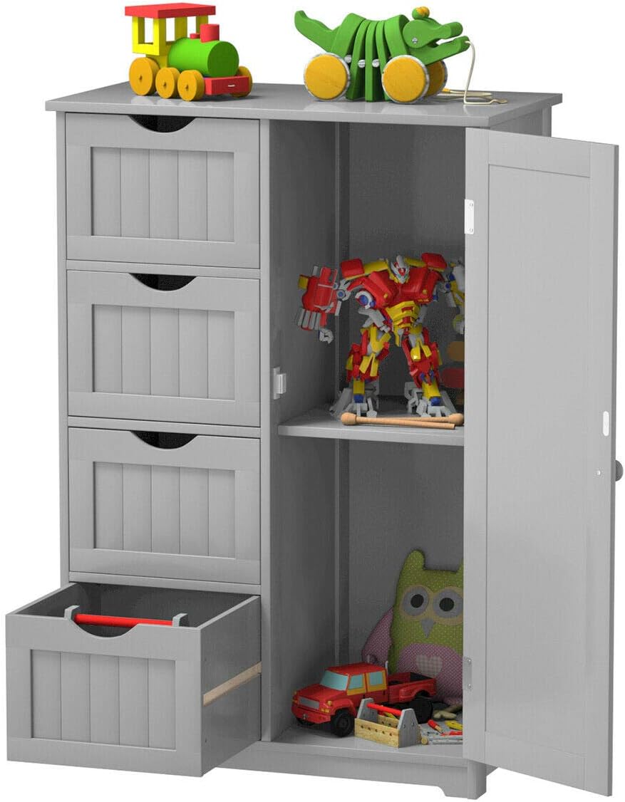 Freestanding Bathroom Floor Cabinet with 4 Drawers Grey U60304