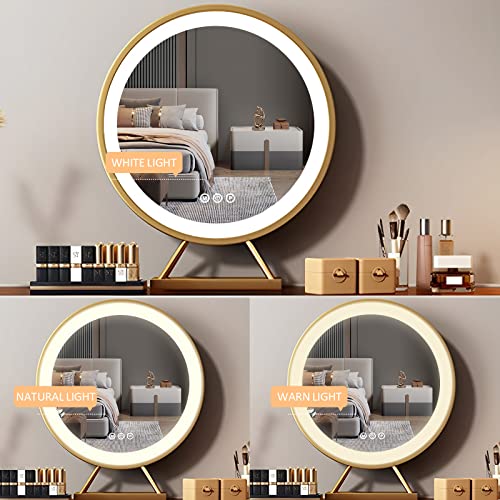 Vanity Desk Mirror with Lights, Wood Frame Leather Finish, 47in V70130