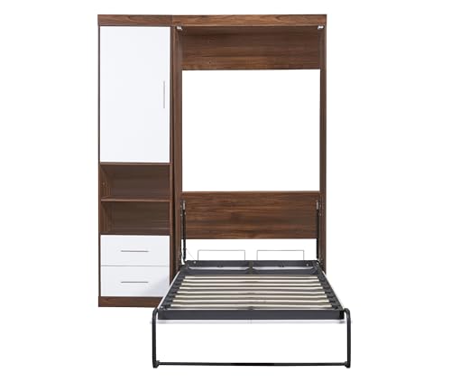 Murphy Bed with Cabinet, Foldable Wood Wall Bed for Guest Room, White T30875
