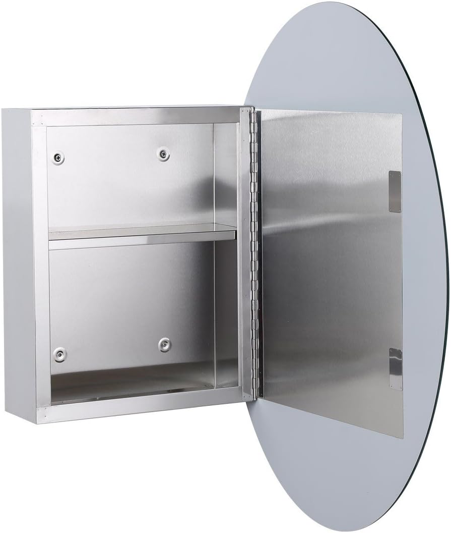 Oval Wall Mounted Medicine Cabinet Brushed Stainless Steel with Mirror 26" x 18" G691298