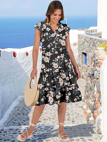 ANRABESS Women's Ruffle Sleeve V Neck Midi Dress Q760