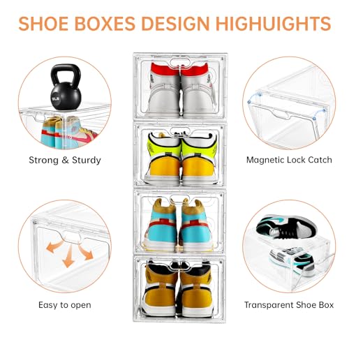 6 Pack Clear Plastic Stackable Shoe Box with Magnetic Door A851656