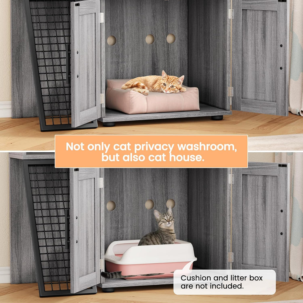 Towallmark Modern Villa Cat Litter Box Enclosure with Platform, Large Cat Cabinet, Wax Wood E336