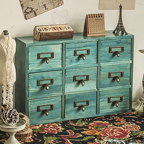 Household goods Traditional Solid Wood Small Chinese Medicine Cabinet，Vintage Great Storage Apothecary Drawer Herbal Dresser, NO A Sea Blue