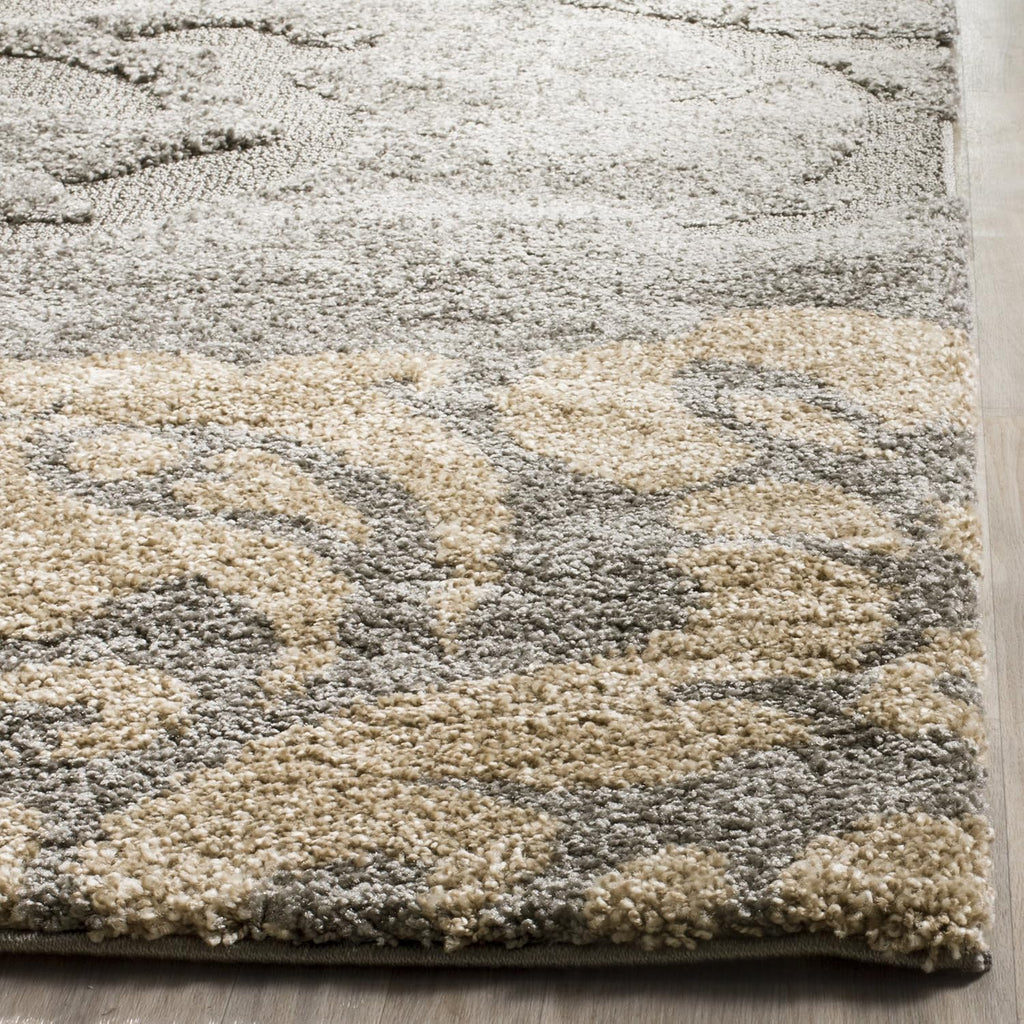 SAFAVIEH Florida Shag Collection Area Rug 8'6" x 12' Grey & Beige Floral Design Y5320