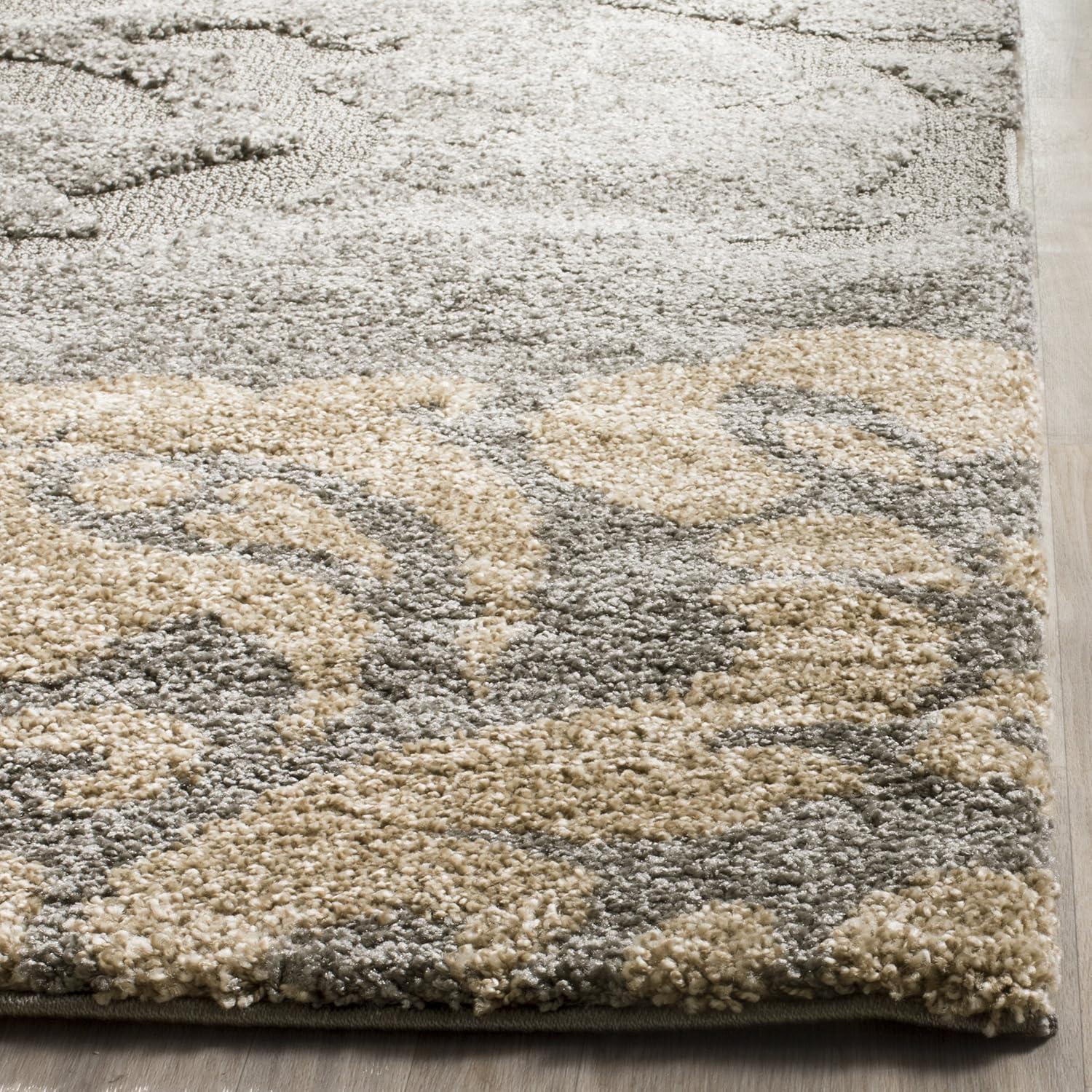SAFAVIEH Florida Shag Collection Area Rug 8'6" x 12' Grey & Beige Floral Design Y5320