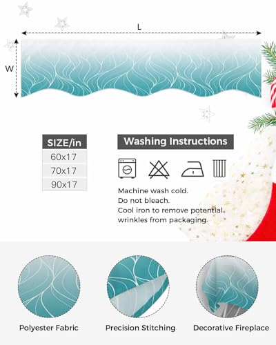 Fireplace Mantel Runner Ombre Teal Blue Geometric White Striped Design 60 x 17 Inches R6859