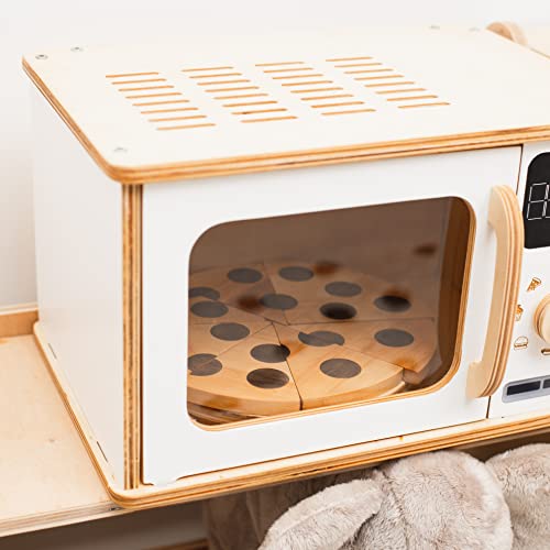 Wooden Kids Microwave Oven Montessori Toy for Toddler Play Kitchen Natural Wood Nursery Decor (Dark Walnut) J582
