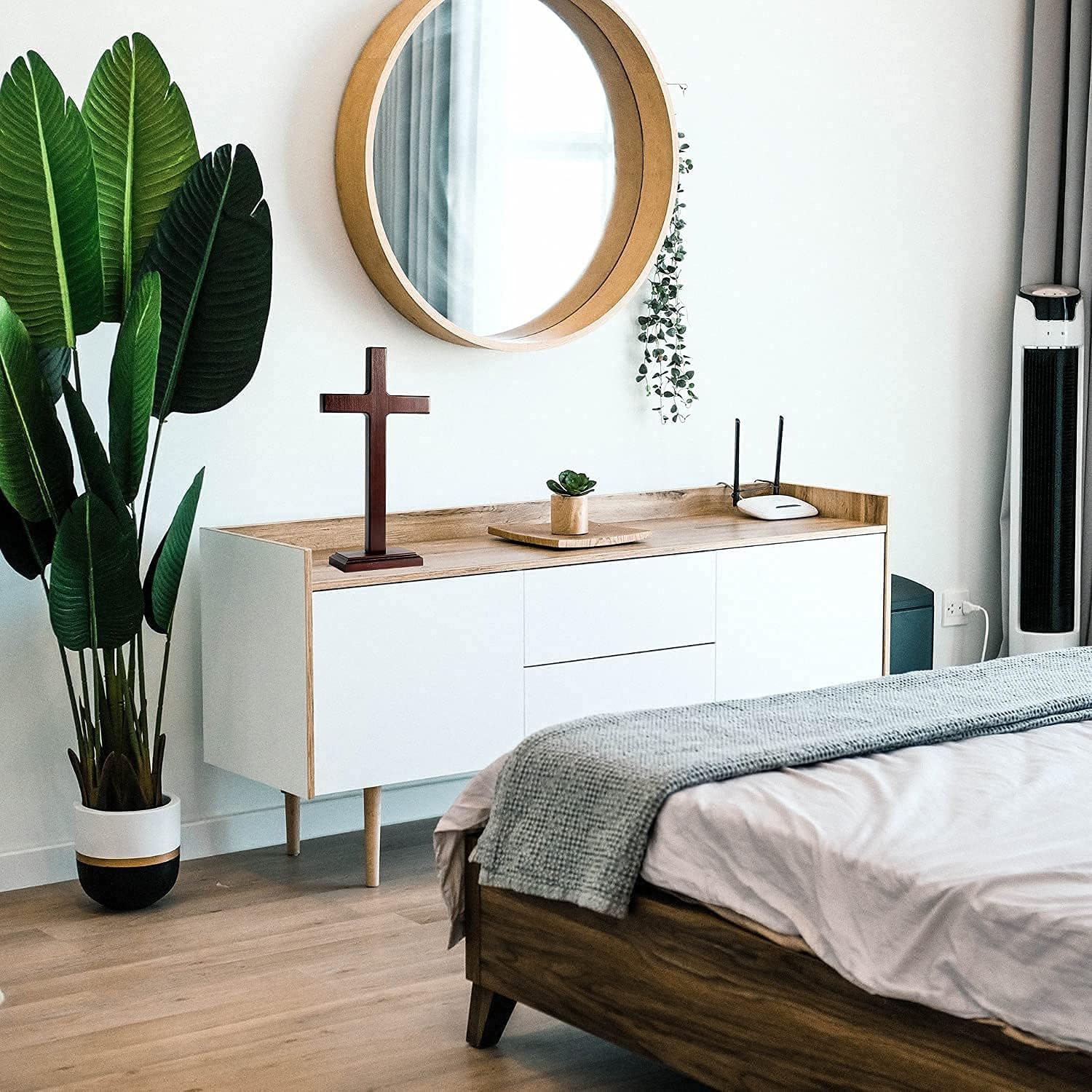 KUXBET Wooden Wall Cross with Stand 12.5 Inch for Hanging or Standing Home Decor H309191