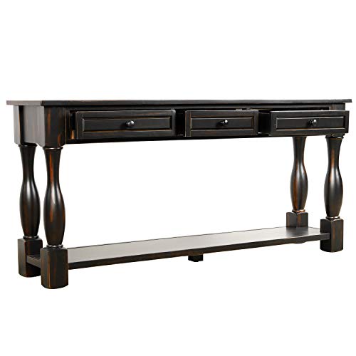 Solid Wood 64" Console Table with 3 Drawers and Bottom Shelf N538