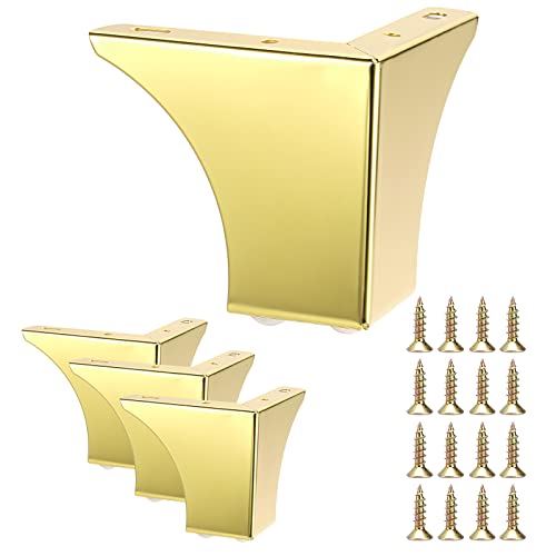 4Pcs 10CM/4 Inch Modern Metal Furniture Sofa Cabinet Legs with Mounting Screws - DIY Replacement Legs Set for Furniture Cabinet Foot Legs Sofa Bed Desk Table Feet Support, Silver