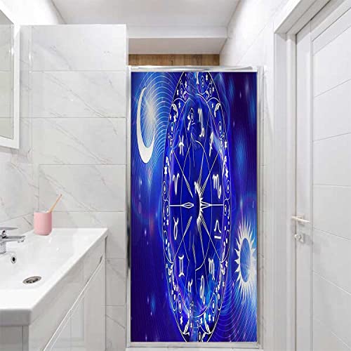 Window Privacy Film Removable Astrology Blue Glass Sticker 17.7 x 78.7 in H182459