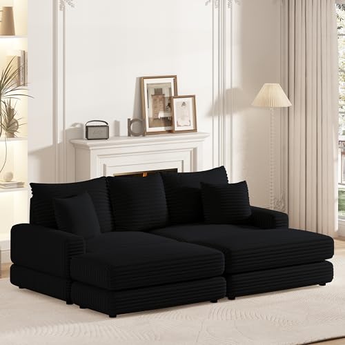 Modern Minimalist Cloud Sofa with Extra Deep Seats,Convertible Sectional Sofa Couch with Removable Back Cushions, 2 pillows and Ottoman for Living Room,Office,Apartment,Small Space,Beige