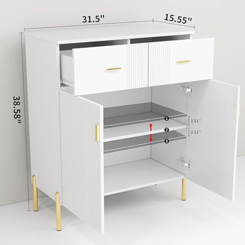 2 Door Sideboard Floor Storage Cabinet with Drawers, White L556
