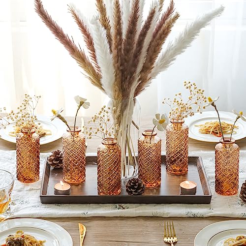 ComSaf Glass Bud Vases Set of 12, Mini Diamond Vases for Centerpieces, Gradient Amber B68600