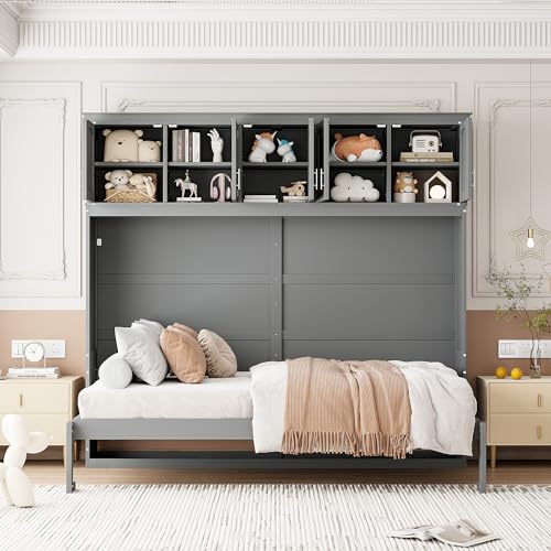 Full Size Murphy Bed with Built-in Wardrobe and 3 Drawers L229962