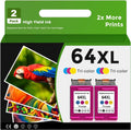 Remanufactured Ink Cartridge Replacement for HP 64XL (Tri-Color 2-Pack) 64 XL HP64 HP64XL for 7858 7855 7800 7100 7120 7155 7158 7164 6255 6252 6232 Envy Inspire 7900e 7955e Tango X Printer