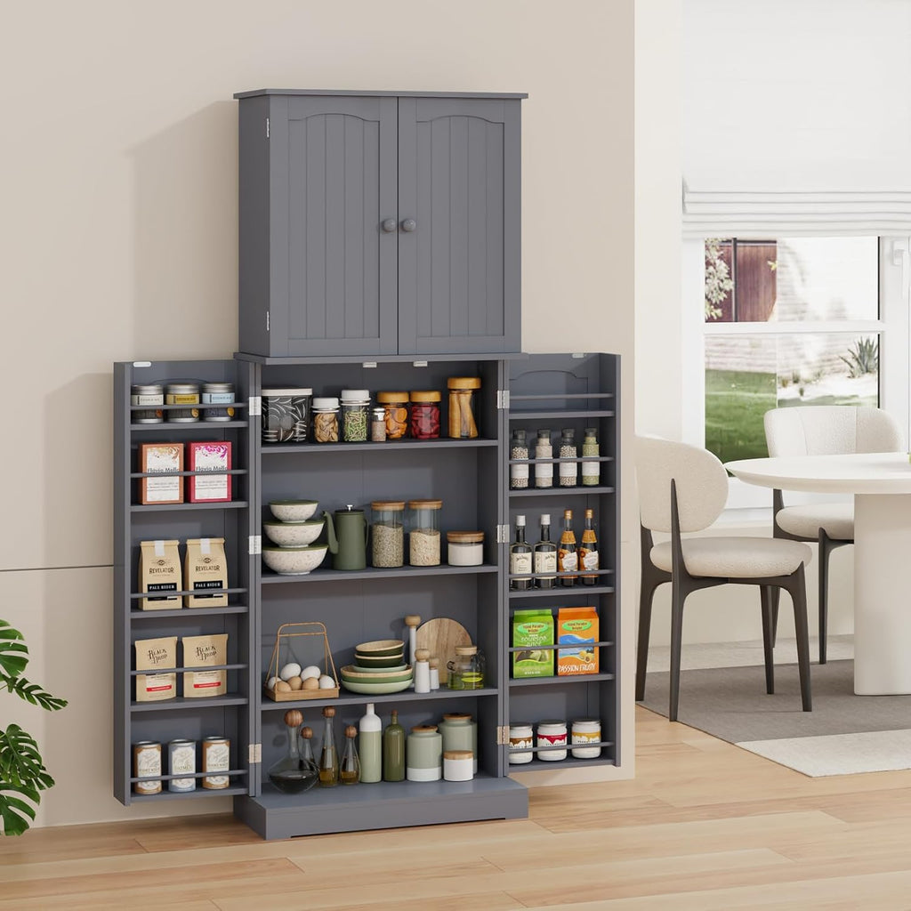 HOME BI 64" Kitchen Pantry Cabinet with Doors and Shelves, Gray Z47661