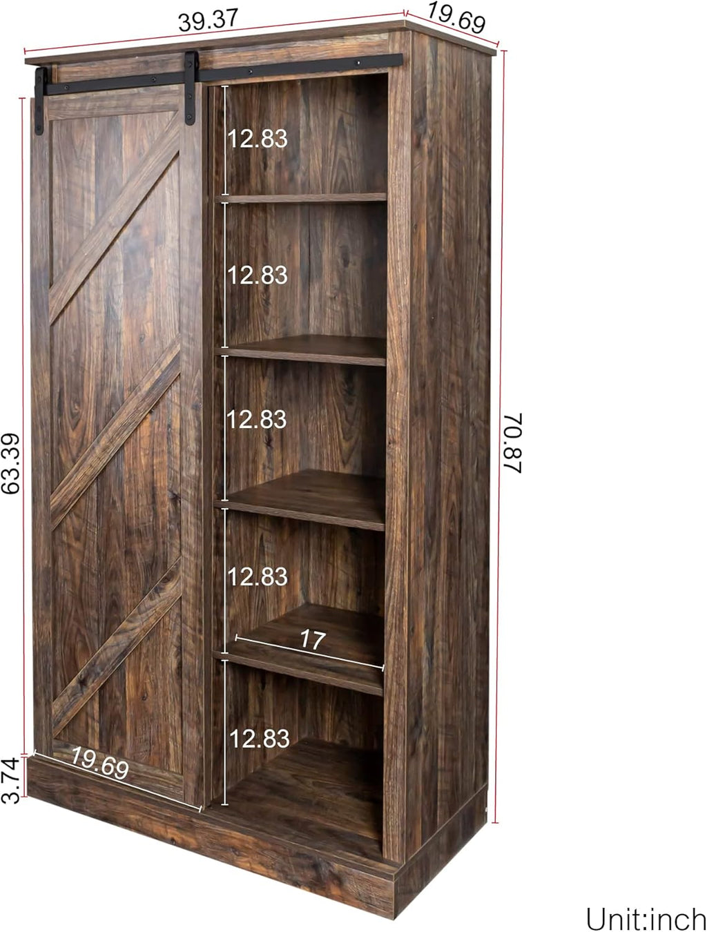 Tall Storage Cabinet Country Wood with Sliding Door U244789