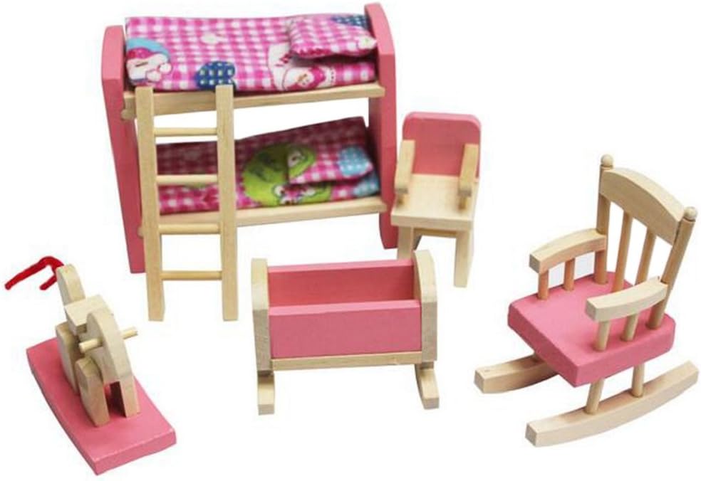 Wooden Dollhouse Furniture Set for Kids, Pink V808