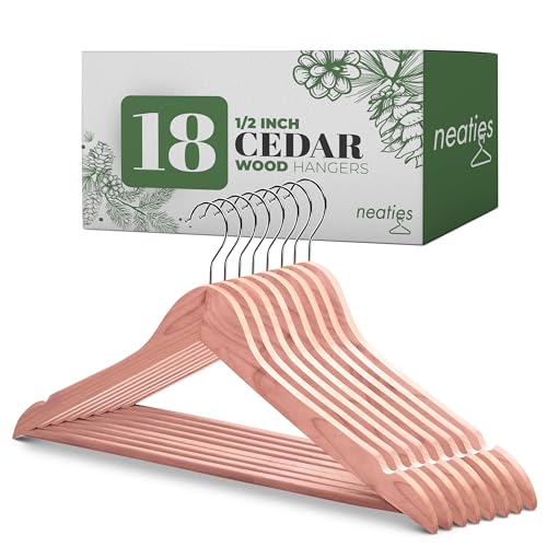 Neaties Premium Red Cedar Hangers for Closet 1/2" Thick Cedarwood Hangers with Bar - Cedar Pant Bar Cedar Jacket Hangers Cedar Suit Hangers Wooden Hangers Cedar Coat Hangers (6 Pack)