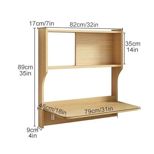 Wall Mounted Drop-Leaf Table with Storage Shelves, Brown F88595