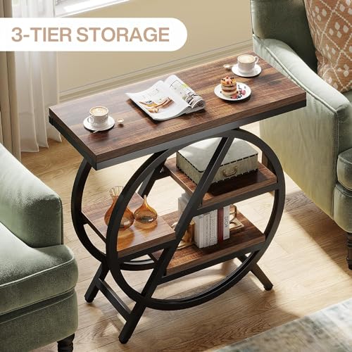 Tribesigns 3-Tier Narrow End Table with Storage, Wood and Metal Frame P9793